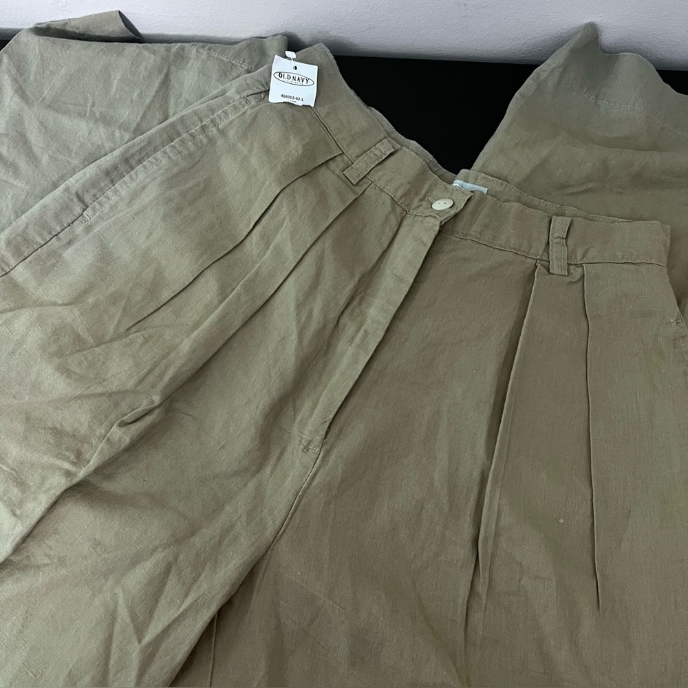 VTG OLD NAVY Women’s Wide Leg Pleated Linen Blend Pants - Tan - Size 8 - NWT